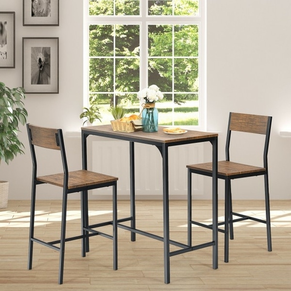 3 Pieces Bar Table Set with 2 Stools 35.5
