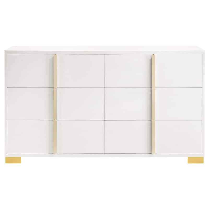 Dex 4pc Queen Bedroom Set with Modern LED Headboard, Mirror, White