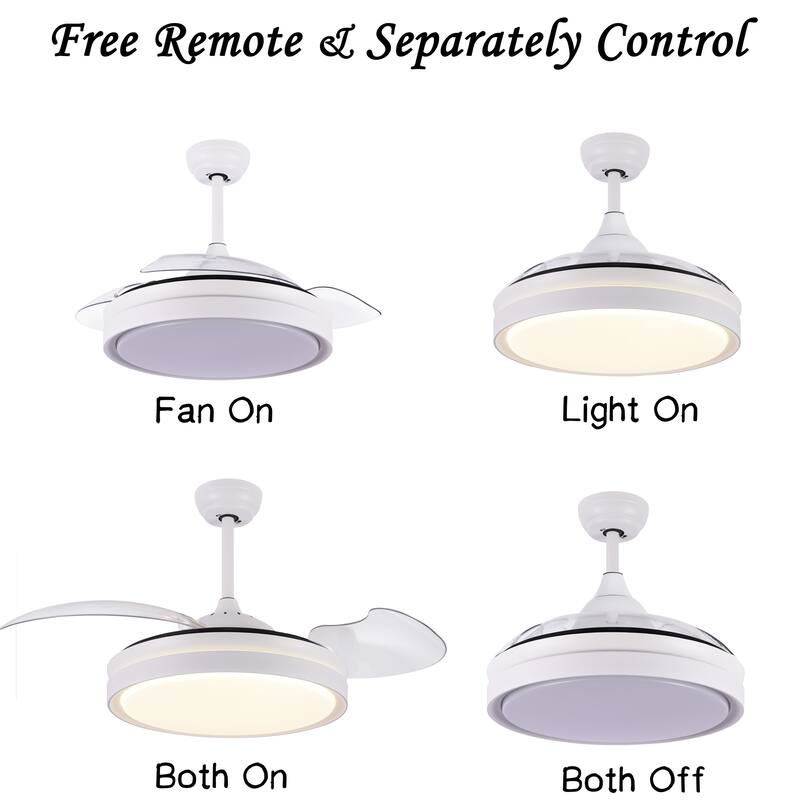 36" Dimmable Retractable Modern Ceiling Fan with Light, 6-Speed Reversible DC Motor Ceiling Fan with Remote - 36
