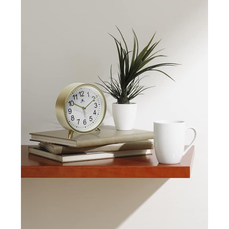 Matte Gold 6 inch Decorative Tabletop Alarm Clock Analog - 5.75 x 1.75 x 5.5