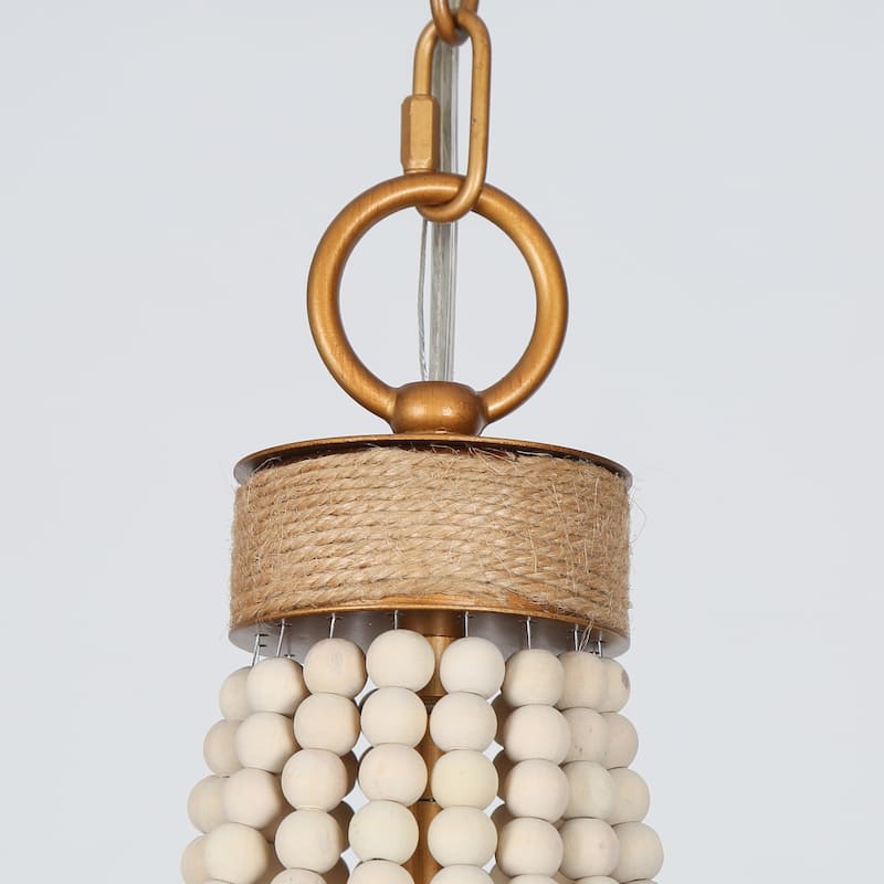Farmhouse Distressed Wood Beaded Chandelier Empire 3-light Hemp Rope Basket Coastal Ceiling Lights - D 20" x H 33"
