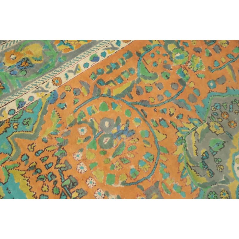 Hand Knotted Oriental 100% Wool Carpet Traditional Floral Oranges & Rust Tabriz Area Rug - 9' 2'' X 6' 3''