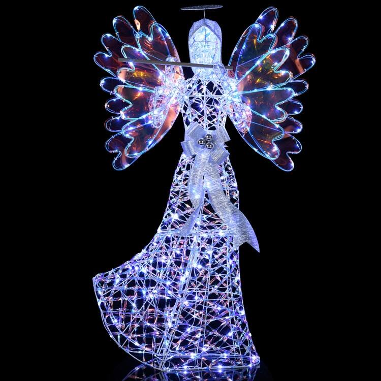 Clear-Blue Metal PVC 3D Lighted Angel with 250 LED Lights for Christmas Decor - 3 ft x 12.5" x 5.2 ft