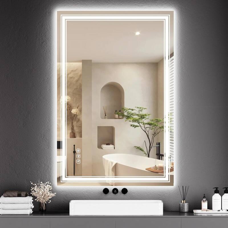LED Bathroom Mirror with Lights,Anti-Fog,Dimmable,Backlit + Front Lit,Lighted Mirrors for Bathroom Wall - 48"*32"
