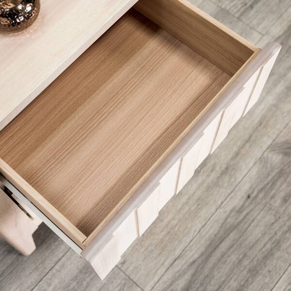 Furniture of America Seren Mid-Century Modern Off-White Solid Wood 2-Drawer Nightstand