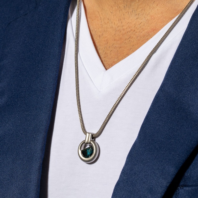Men's London Blue Topaz Amulet Pendant in Sterling Silver, 22"