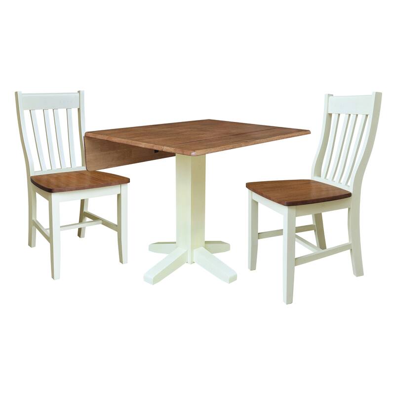 36" Round Drop Leaf Table with Two Dining Chairs