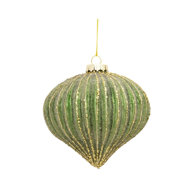 6ct Green and Gold Ball Onion and Drop Christmas Ornaments 6"
