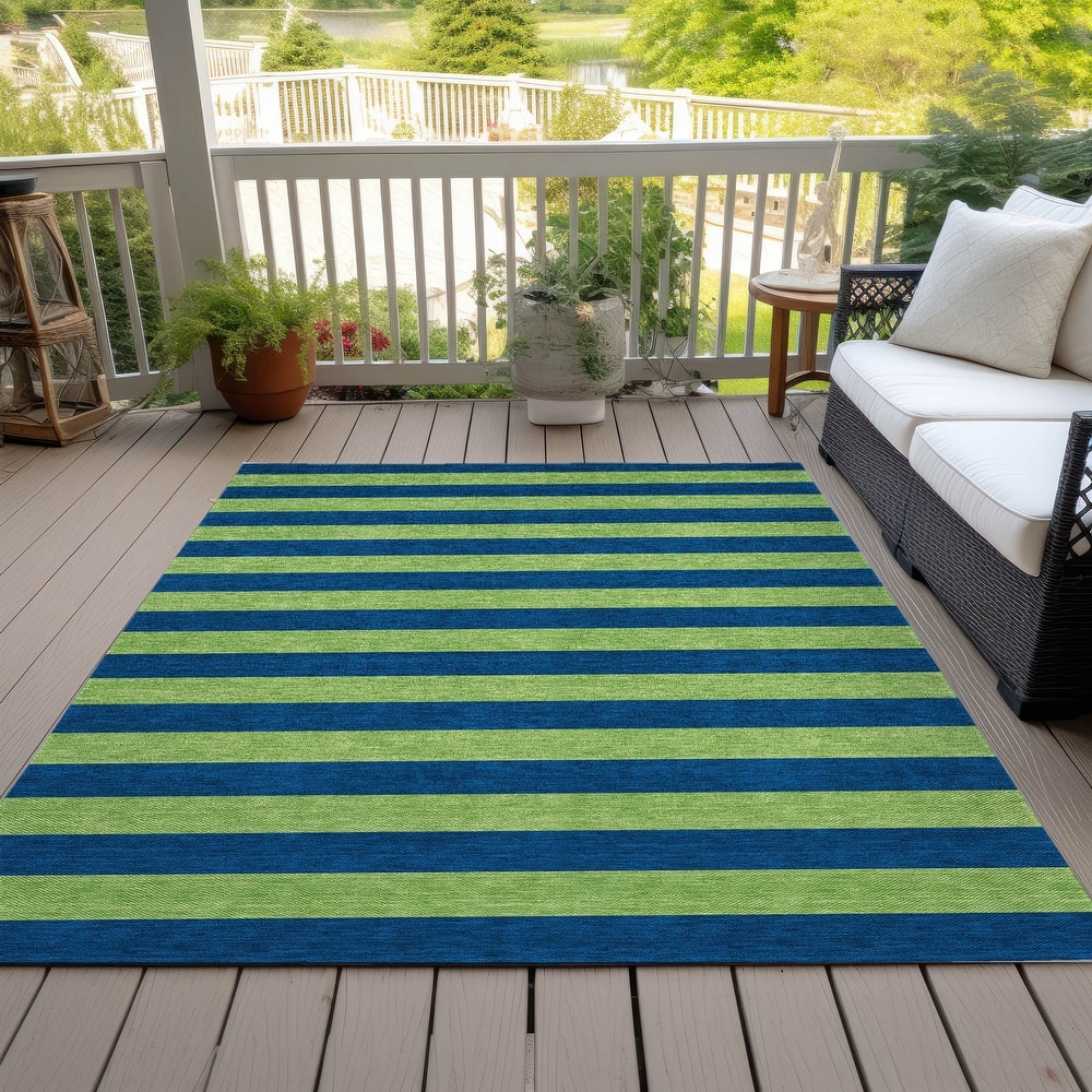 Machine Washable Indoor/ Outdoor Cabana Stripe Chantille Rug