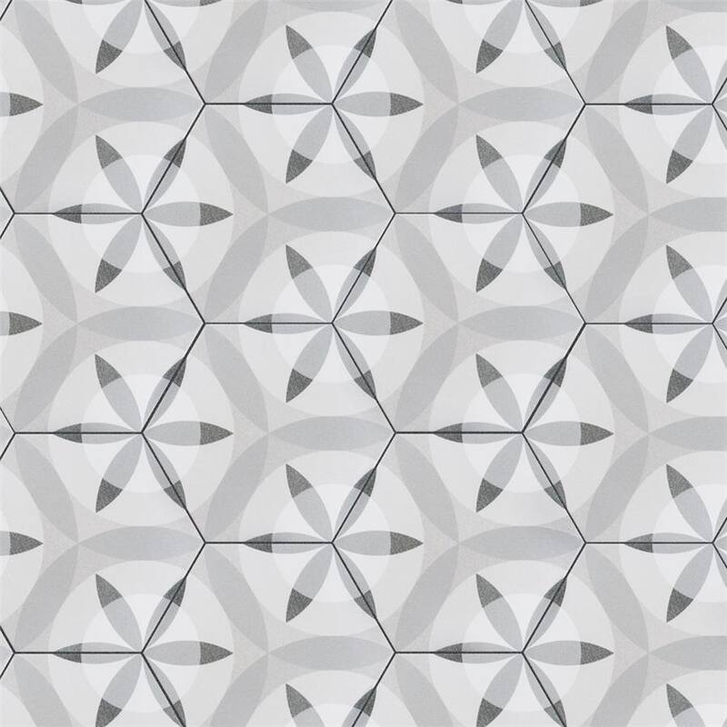 Merola Tile Hexatile Matte Nature Black & White 7" x 8" Porcelain Floor and Wall Tile