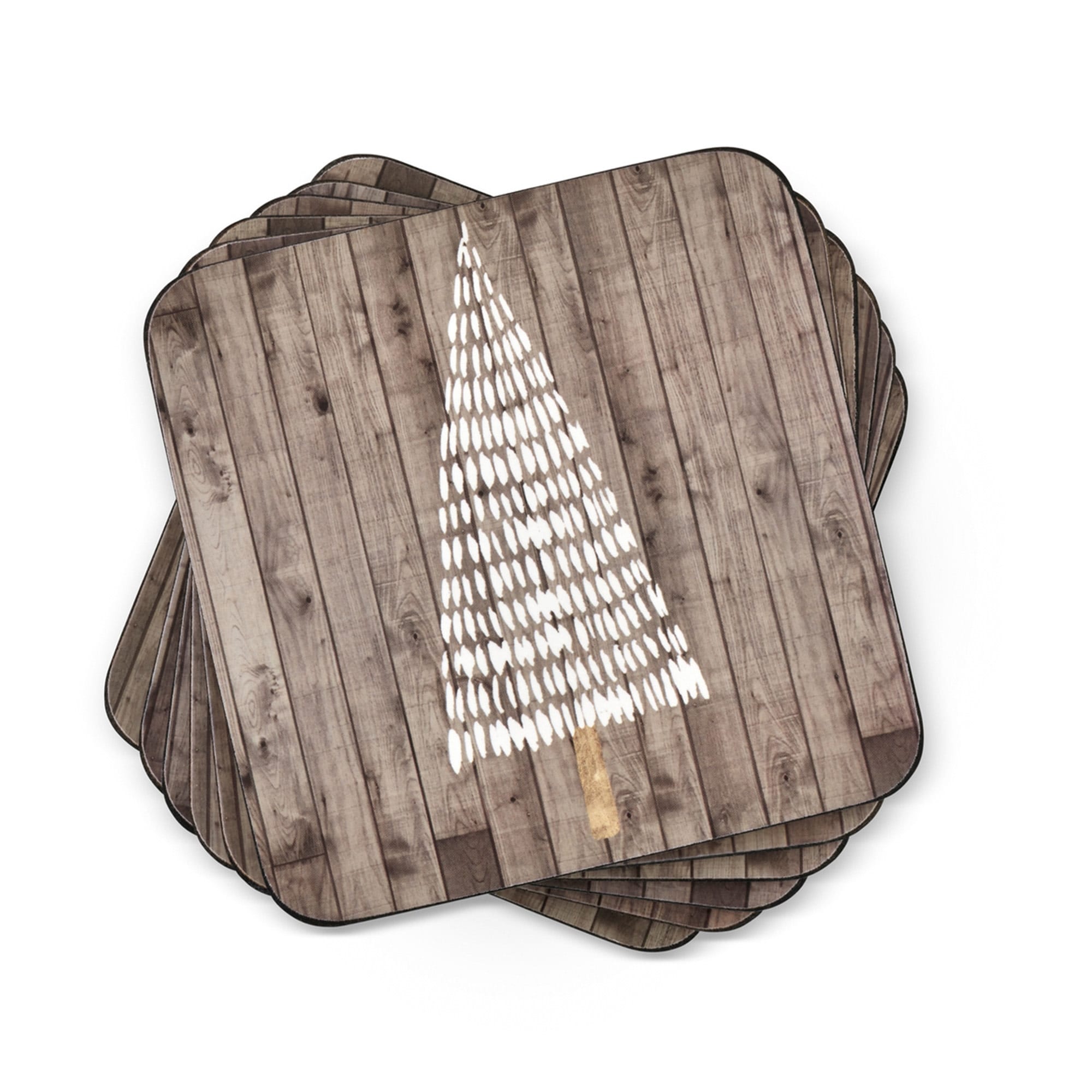 Pimpernel Set of 6 Wooden White Christmas Coasters - 4" L x 4" W
