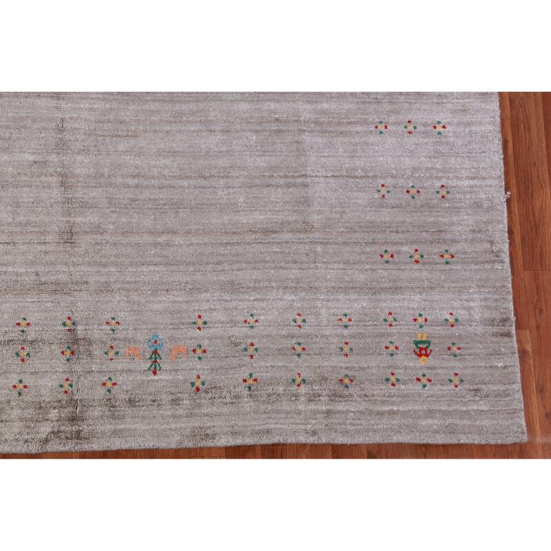 Hand Knotted Oriental 100% Wool Carpet Tribal Stripe Greys & Charcoal Gabbeh Area Rug - 9' 11'' X 7' 9''