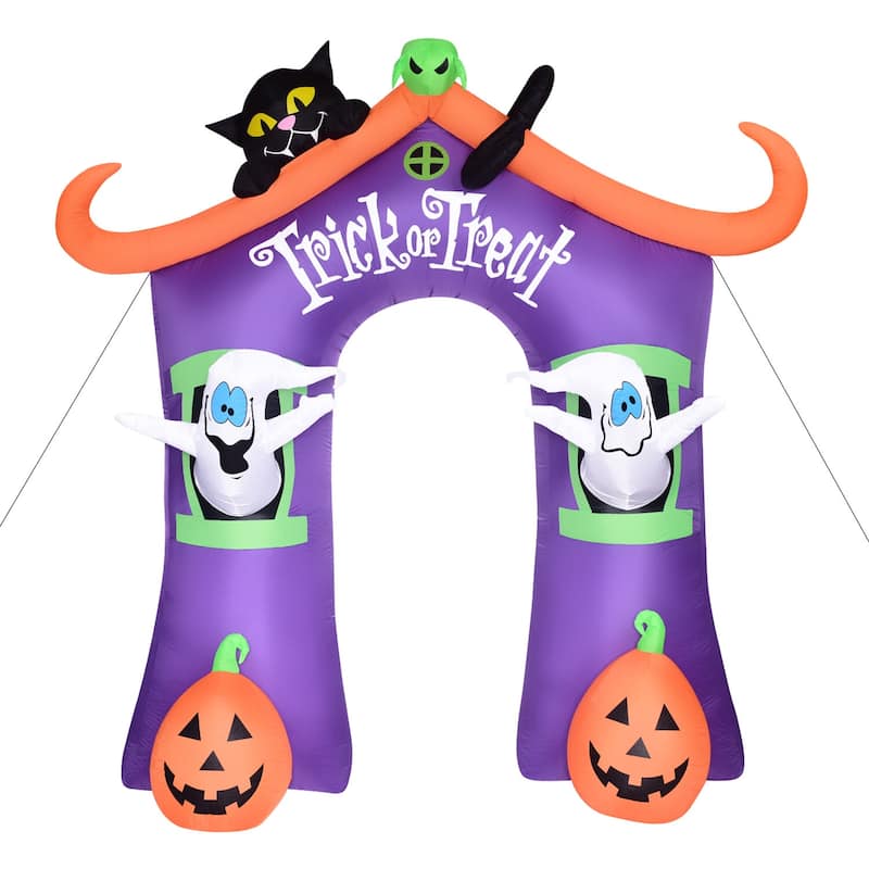 Haunted Hill Farm 9-Ft. Inflatable Pre-Lit Trick or Treat Walkway Arch with Black Cat, Jack-O-Lantern, and Ghost