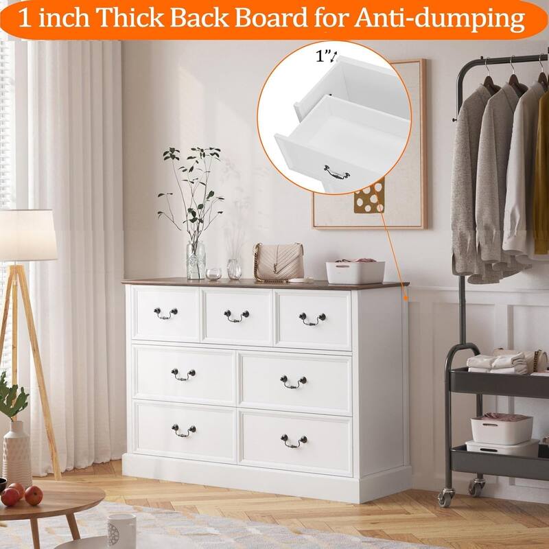 7-Drawer Dresser for Bedroom, 47.2" Wide Modern Wood Storage Chest Organizer for Closet