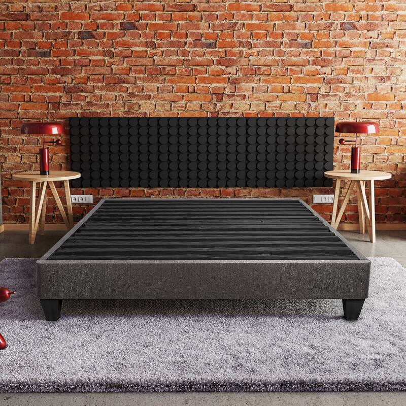 Twin-Size Upholstered Platform Bed Frame with Dark Grey Linen Fabric
