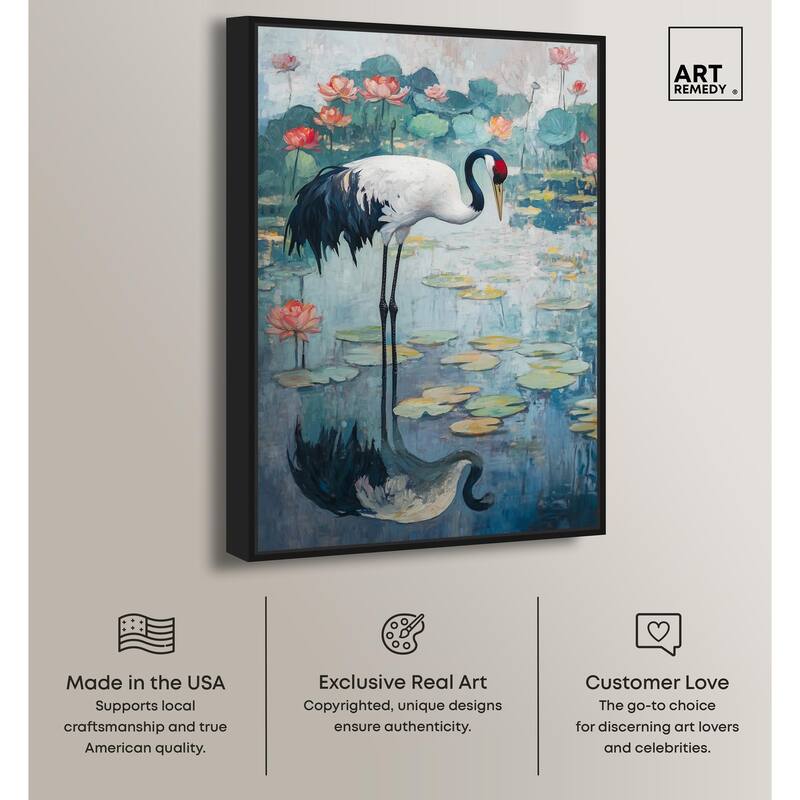Crane in Lilies II Canvas by Art Remedy