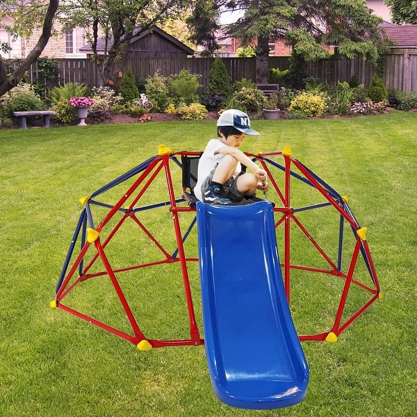 slide 2 of 13, 6ft Dome climber with 1.2m slide for age 3+ climber with Climbing Stones Blue+Red