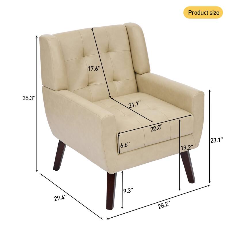 Tufted Wingback Accent Chairs Linen/Faux Leather/Velvet Armchairs Set of 2