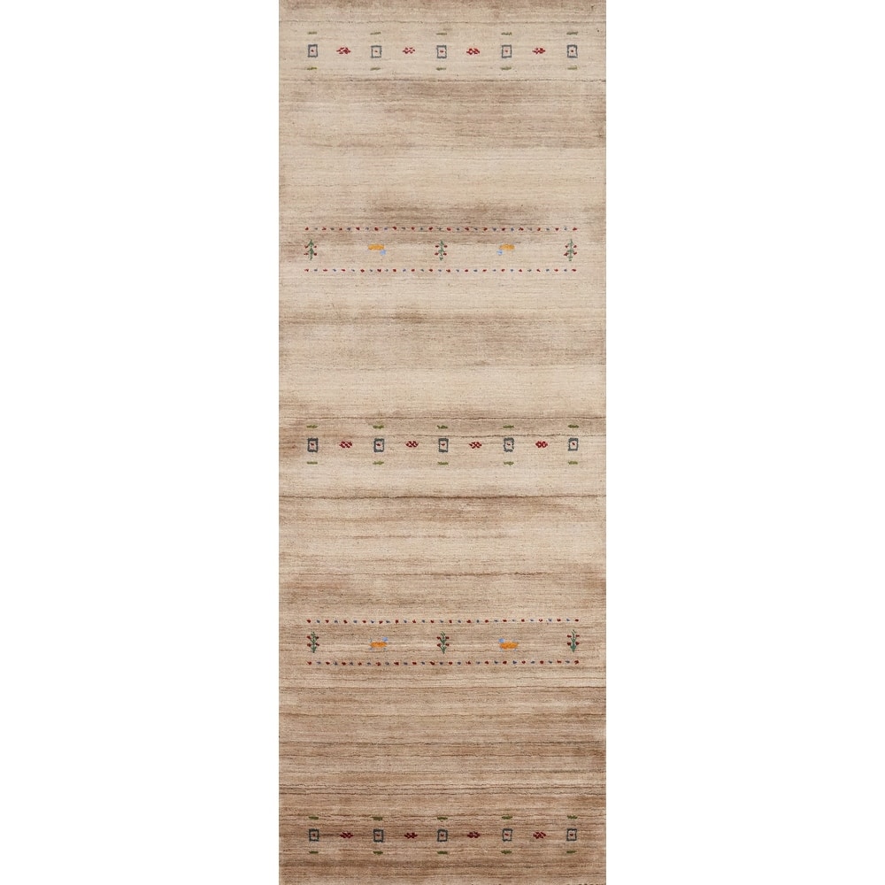 Hand Knotted Oriental 100% Wool Carpet Tribal Animal Pictorial Brown Gabbeh Runner Rug - 8' 10'' X 2' 9''
