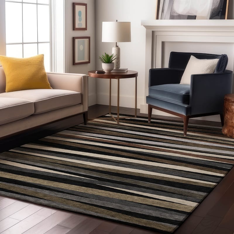 Premium Washable Super Soft Modern Stripes Mayfield Rug - Black - 5' x 7'6"