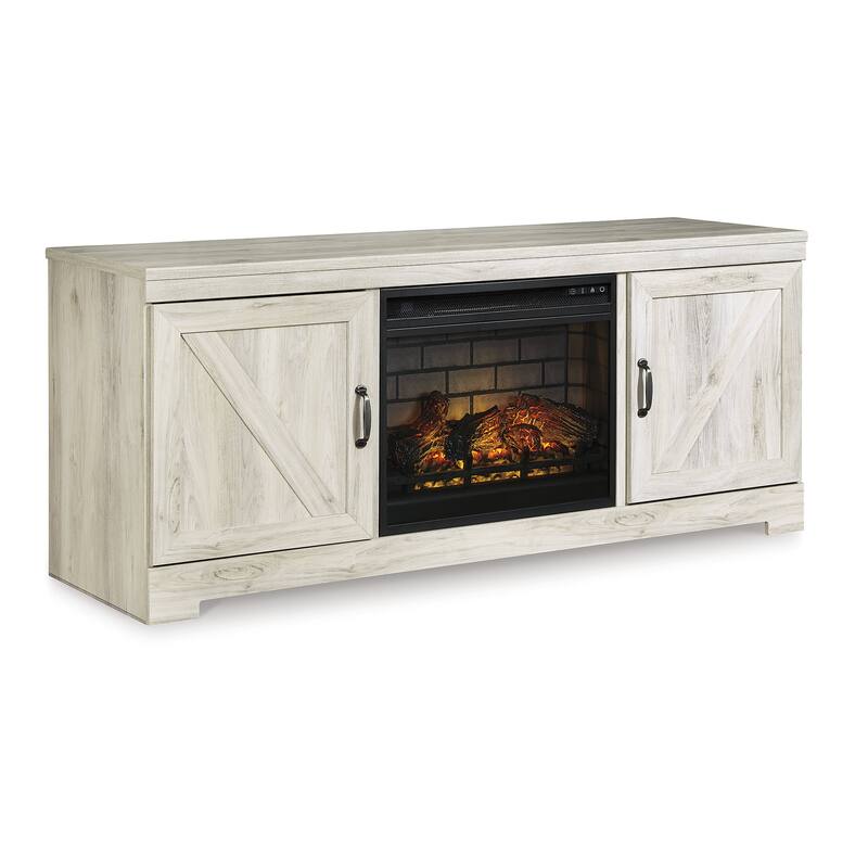 Signature Design by Ashley Bellaby Whitewash 63" TV Stand for TVs up to 72" with Electric Fireplace - 63.5"W x 19.5"D x 26"H