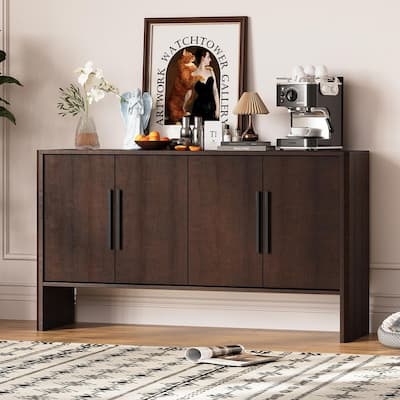 59” Contemporary 4-Door Sideboard with Adjustable Shelves and Metal Handles