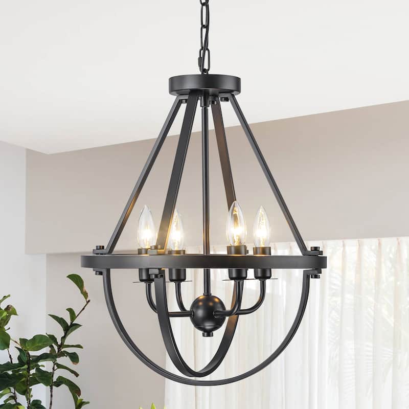 Starsky Farmhouse 4-LightOpen Caged Lantern Chandelier - Classic Black