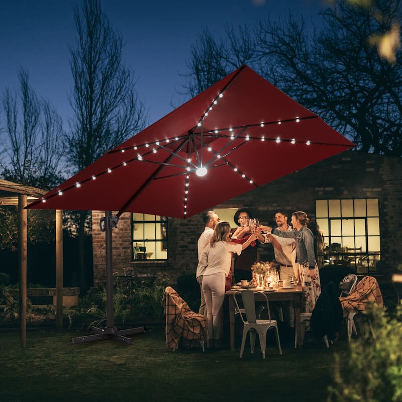 Pellebant 9x11FT Outdoor Dual Top Cantilever Patio Umbrella LED Light