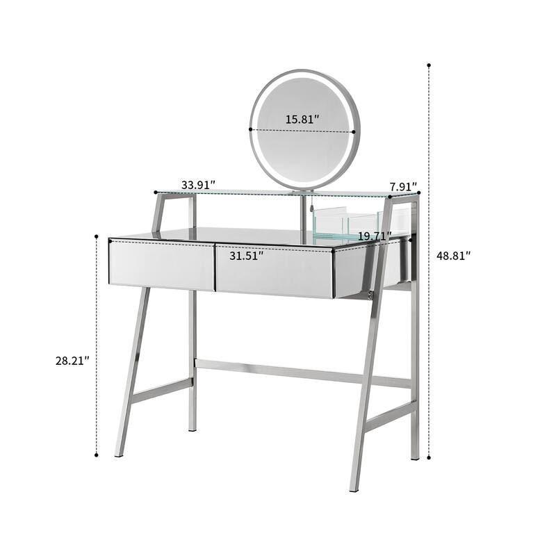 Modern Stylish Mirrored Wooden Makeup Vanity Desk with Mirror and Charging Station