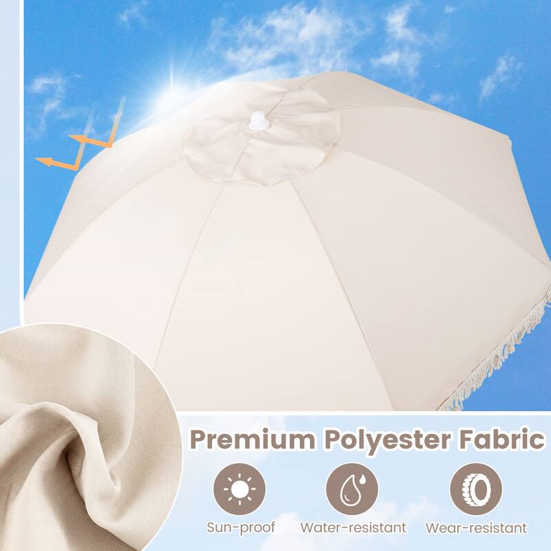 Gymax 6 FT Patio Umbrella w/ Fringe Push Button Tilt 8 Sturdy Ribs