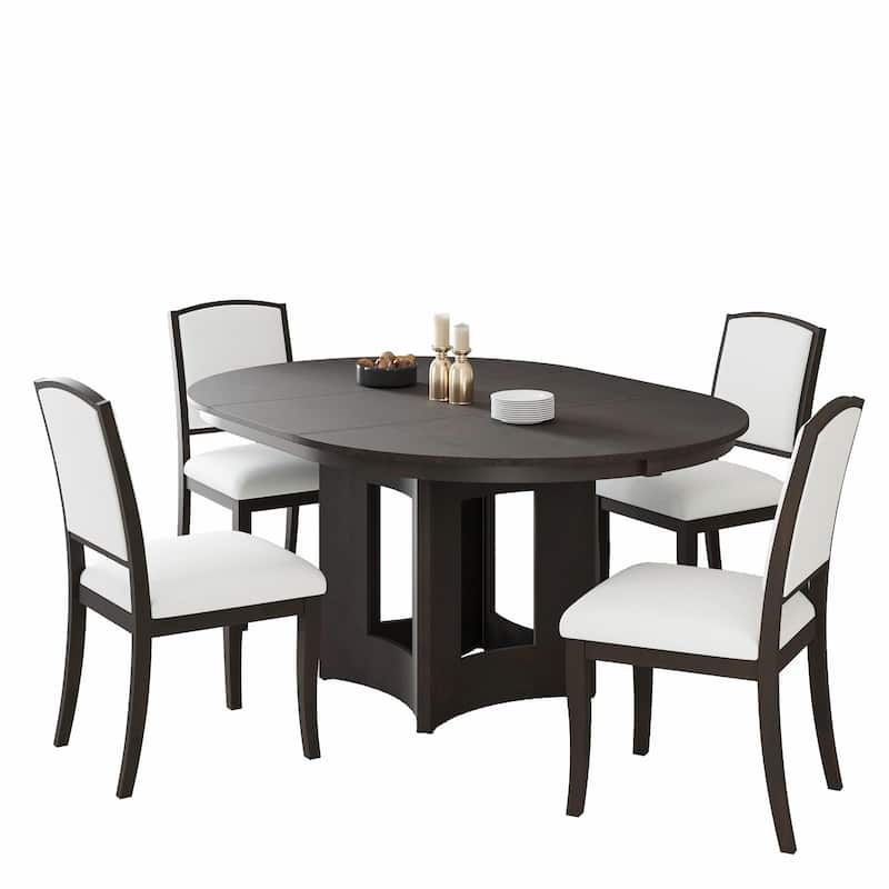 5-Piece Kitchen Table Set with 4 Upholstered Chairs and 16-Inch Removable Leaf