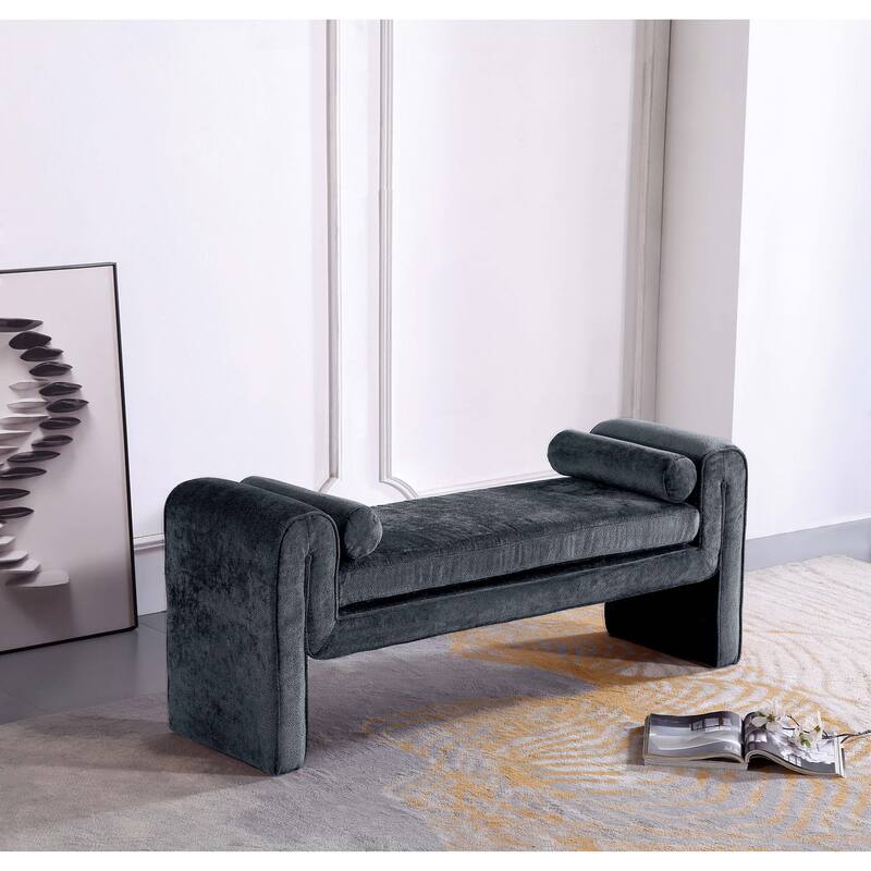 Manhattan Comfort Modern Concord Chenille 59 Inch Bench - Black