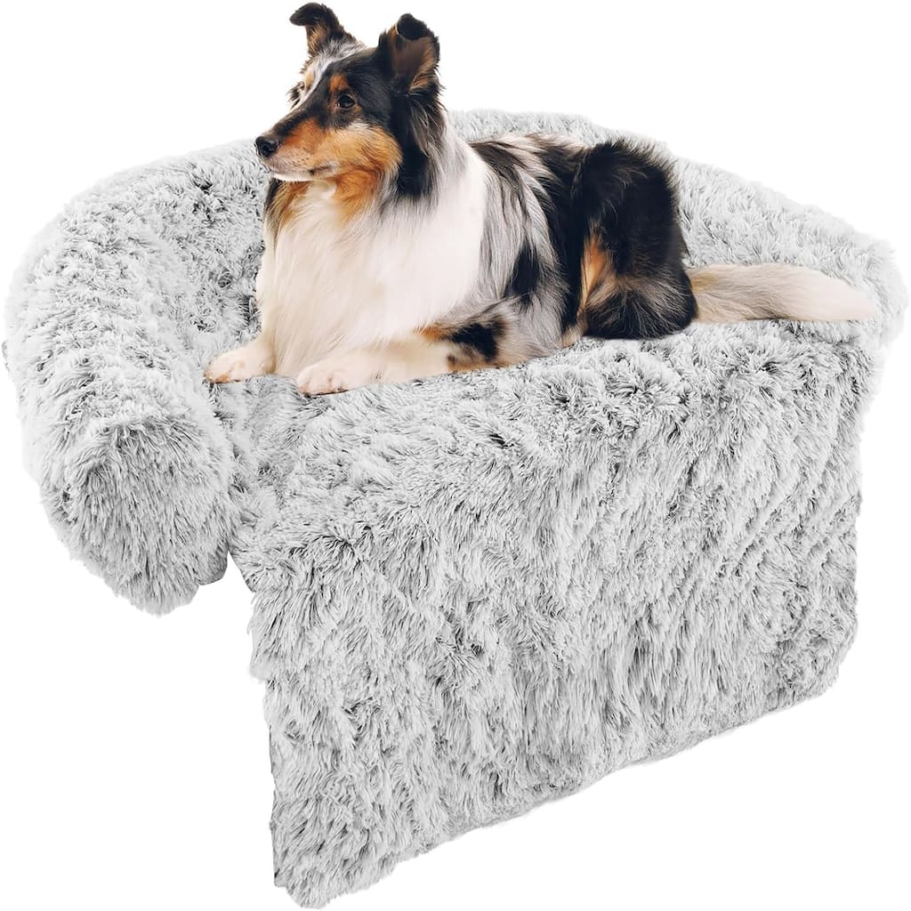 Soft Calming Dog Bed -Fluffy Plush Pet Bed w/ Removable Washable Cover