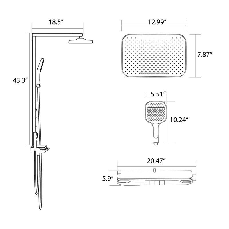 Exposed Tub and Shower Faucet with Hand Shower Brass Thermostatic Brass Wall Mount Complete Shower System with Waist Massage