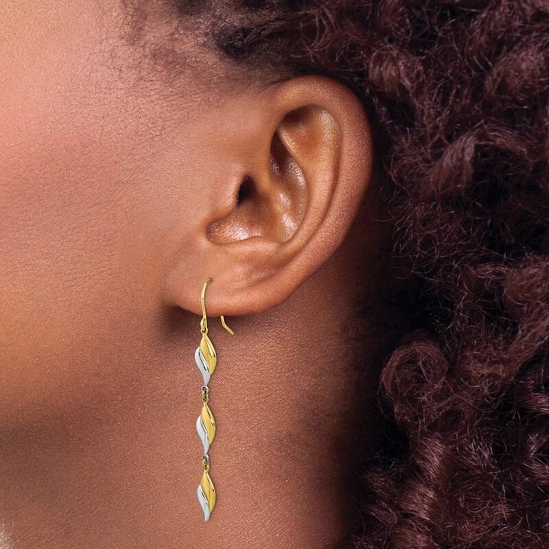 Curata 14k Two tone Gold Polished Wavy Stations Long Drop Dangle Earrings 49x5mm