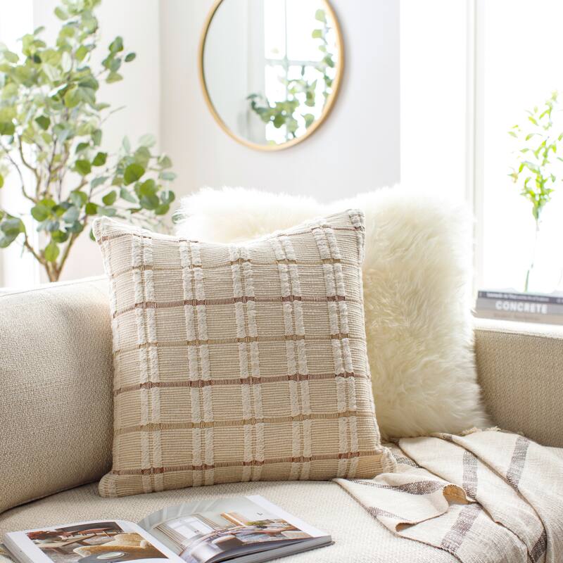 Wise Gingham Style Throw Pillow - 18"H x 18"W - Polyester