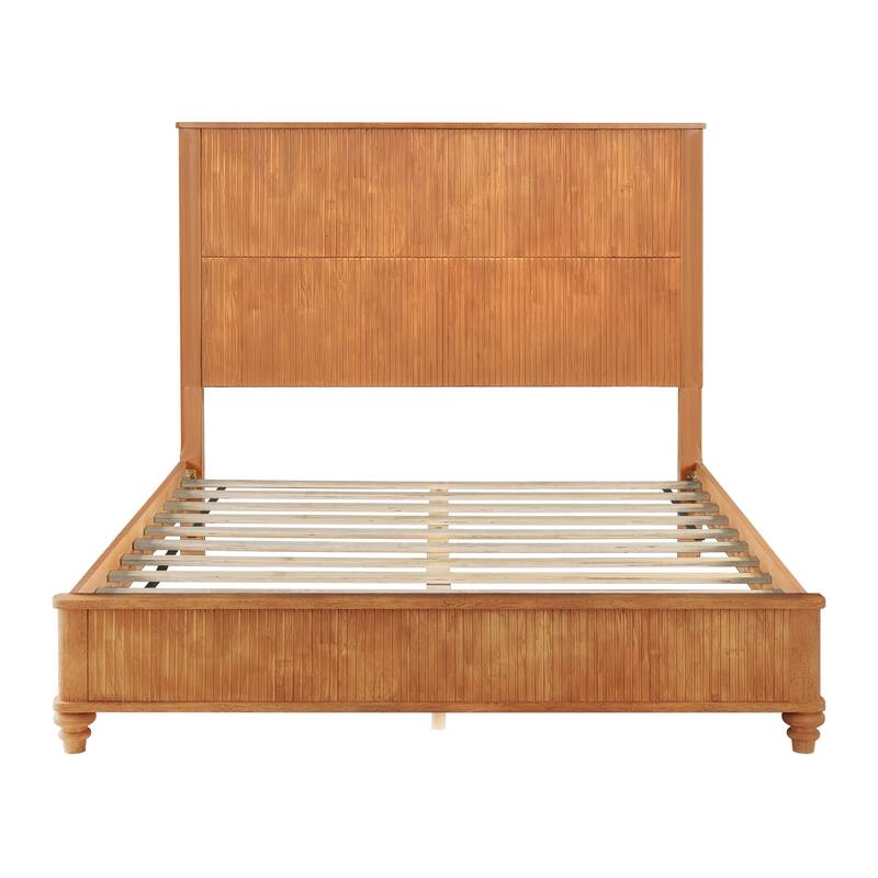 Solid Wood Bed Frame,Queen Platform Bed Frame with Headboard,Tall Headboard Natural Wood Bed ,No Box Spring Needed - Natural