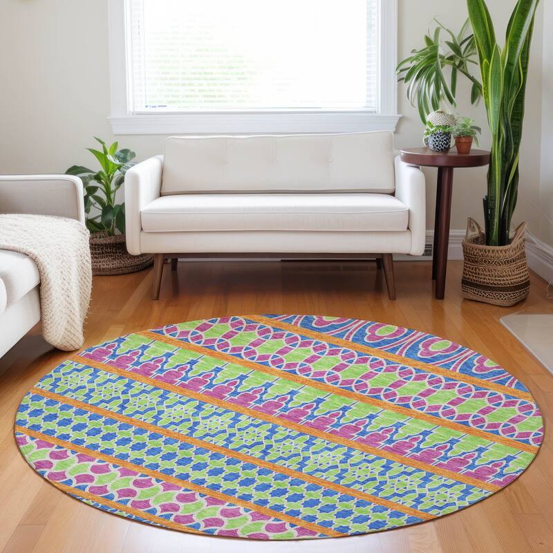 Premium Washable Super Soft Boho Stripes Mayfield Rug - Blush - 8' x 8' - Round