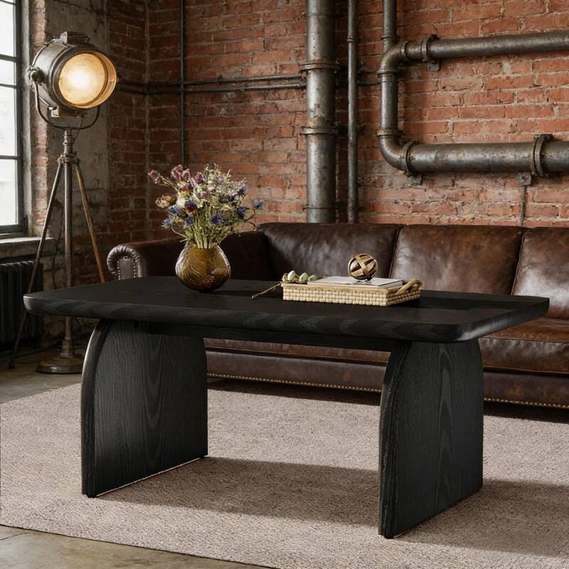 Wooden Dining Table with Storage, Center Table Coffee Table, Home Office Table with Rounded Corner