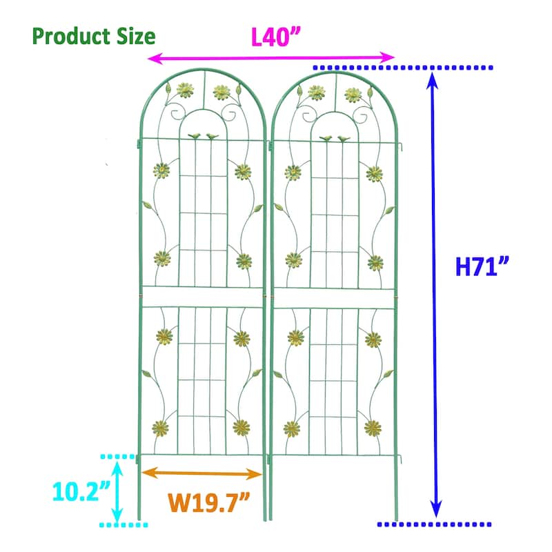 2/4 Pack Metal Garden Trellis for Climbing Plants Outdoor 71" x 19.7" Country Style Plant Support Rustproof Metal Rose Trellis