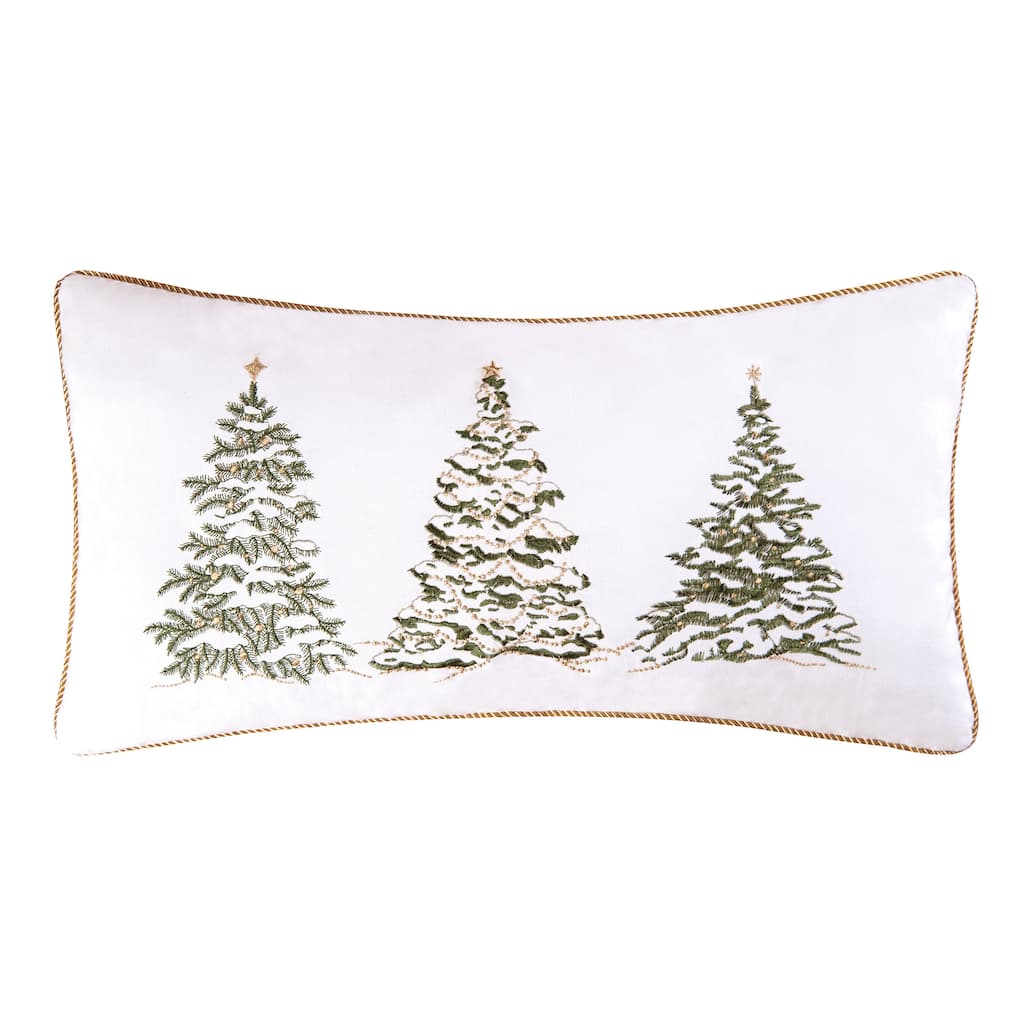 Golden Pine Christmas Trees Cotton Blend Embroidered Accent Pillow 12" x 24"