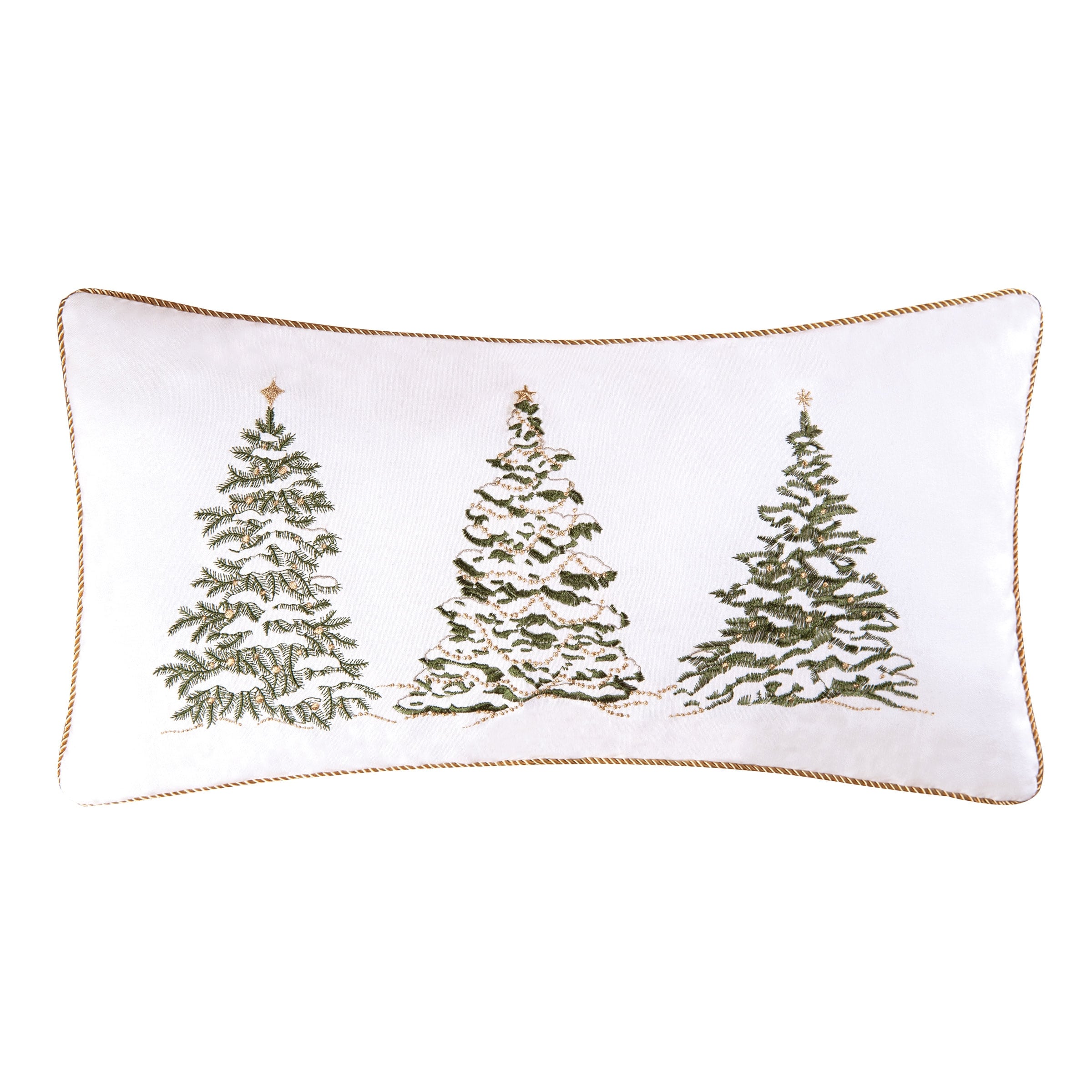 Golden Pine Christmas Trees Cotton Embroidered Accent Pillow 12" x 24"