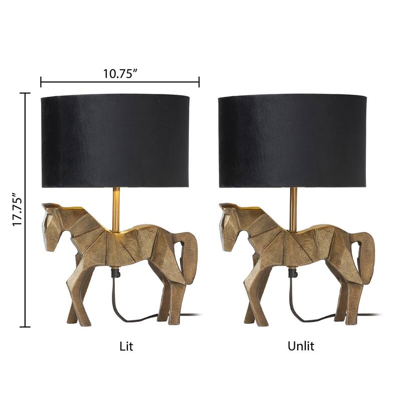 River of Goods 17.75-Inch Gold Origami Horse-Shaped Table Lamp with Black Fabric Drum Shade - 10.75" x 10.25" x 17.75"