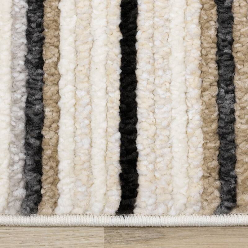 Cali Collection - Black/Cream Beige Symmetrical Stripes Rug