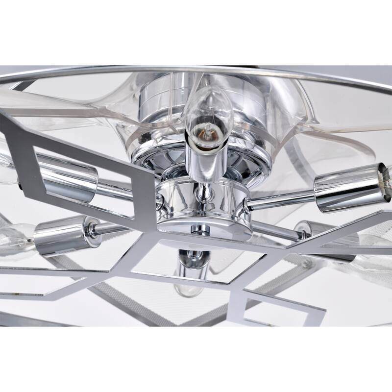 Chrome 23 Inch 6 Light, 3 Blade Ceiling Fandelier with Remote