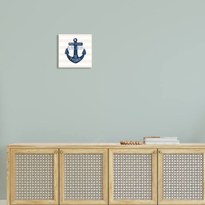 Stupell Industries Striped Anchor Phrase Nautical Beach Illustration Wood Wall Art, Design by