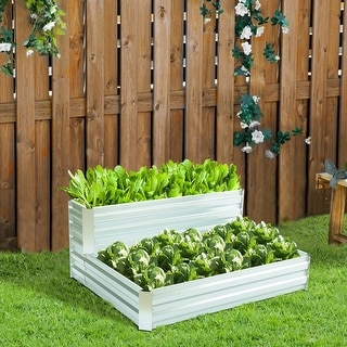 2-Tier Rectangular Galvanized Steel Raised Garden Bed