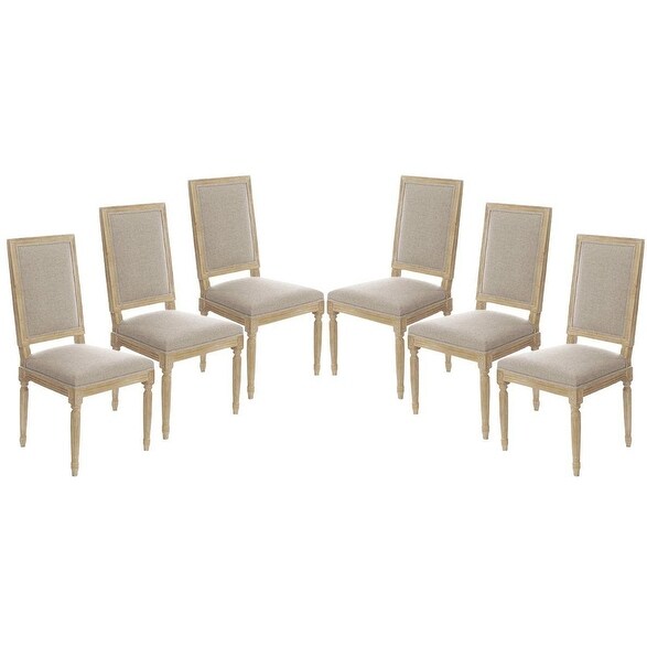 Set of 6 Vintage Antique French Style Square Upholstered Wood Side Dining Chairs / Dinette Chairs / Kitchen Chairs