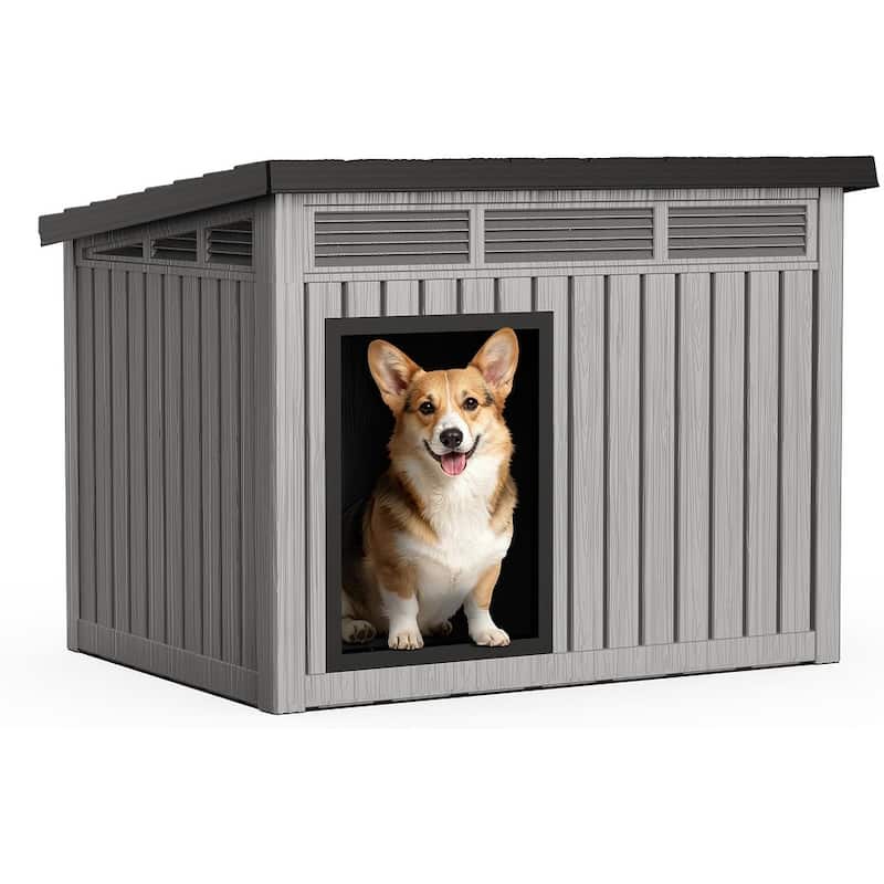 Weatherproof Indoor Outdoor Dog House, Raise Base with Drainage Grooves,32inch - GREY