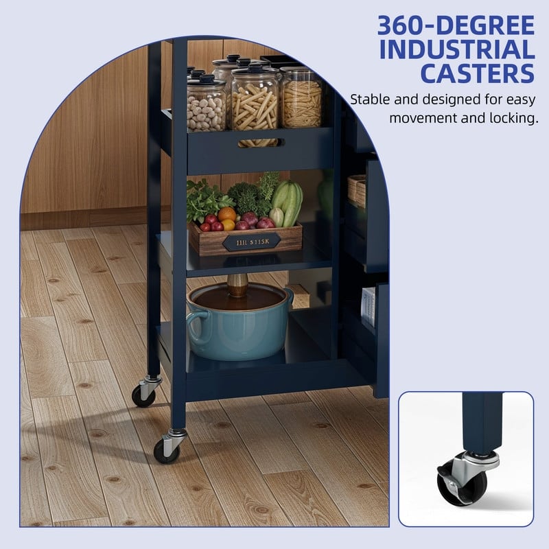 Moasis Rolling Kitchen Bar Trolley Serving Cart with 3 Drawers and Wheels